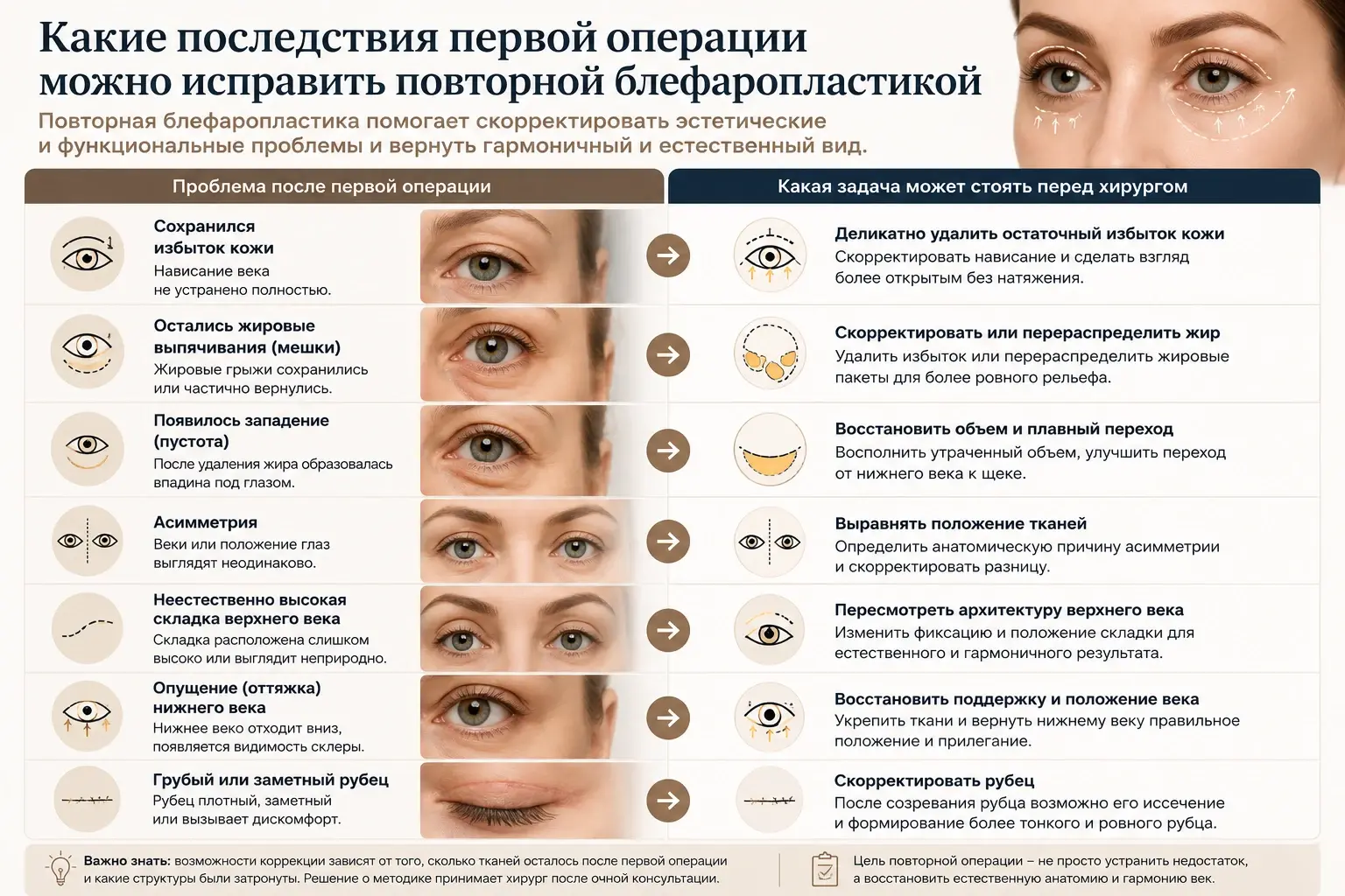 Какие последствия первой блефаропластики можно исправить повторной операцией