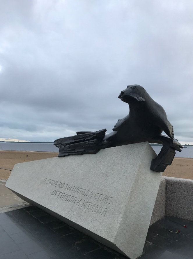 Памятник тюленю архангельск. Памятник тюленю в Архангельске. Достопримечательности Архангельска памятник тюленю. Памятник тюленю Спасителю. Памятник нерпе в Архангельске.