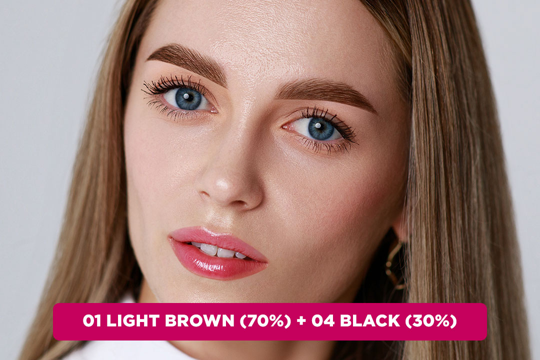 Комерційні мікси: 01 Light Brown (70%) + 04 Black (30%)