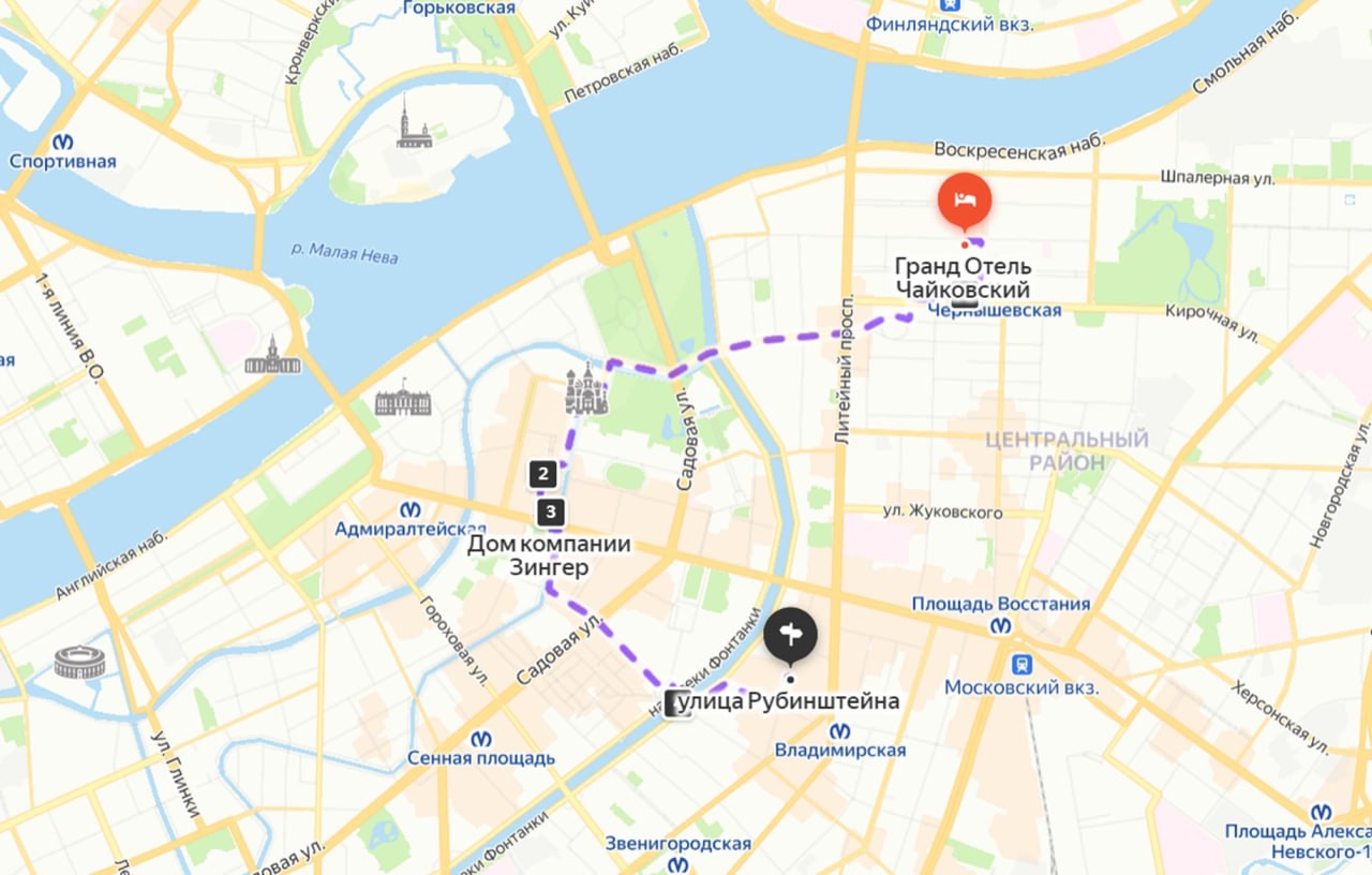 карта пеших перемещений по Петербургу