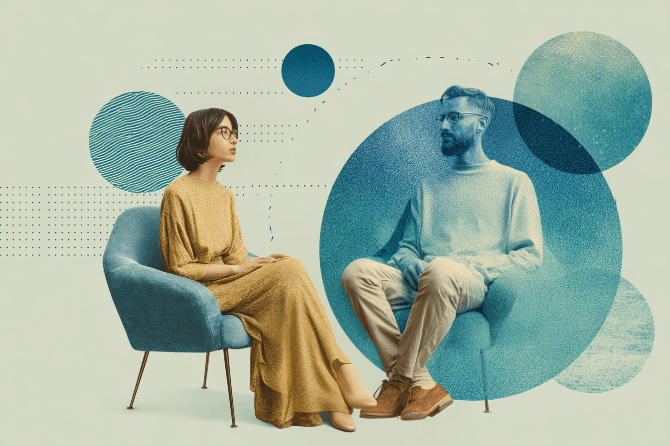 Illustration: Person umgeben von sanften Farben – symbolisch für den eingeschränkten Zugang zu Gefühlen im Coaching-Kontext