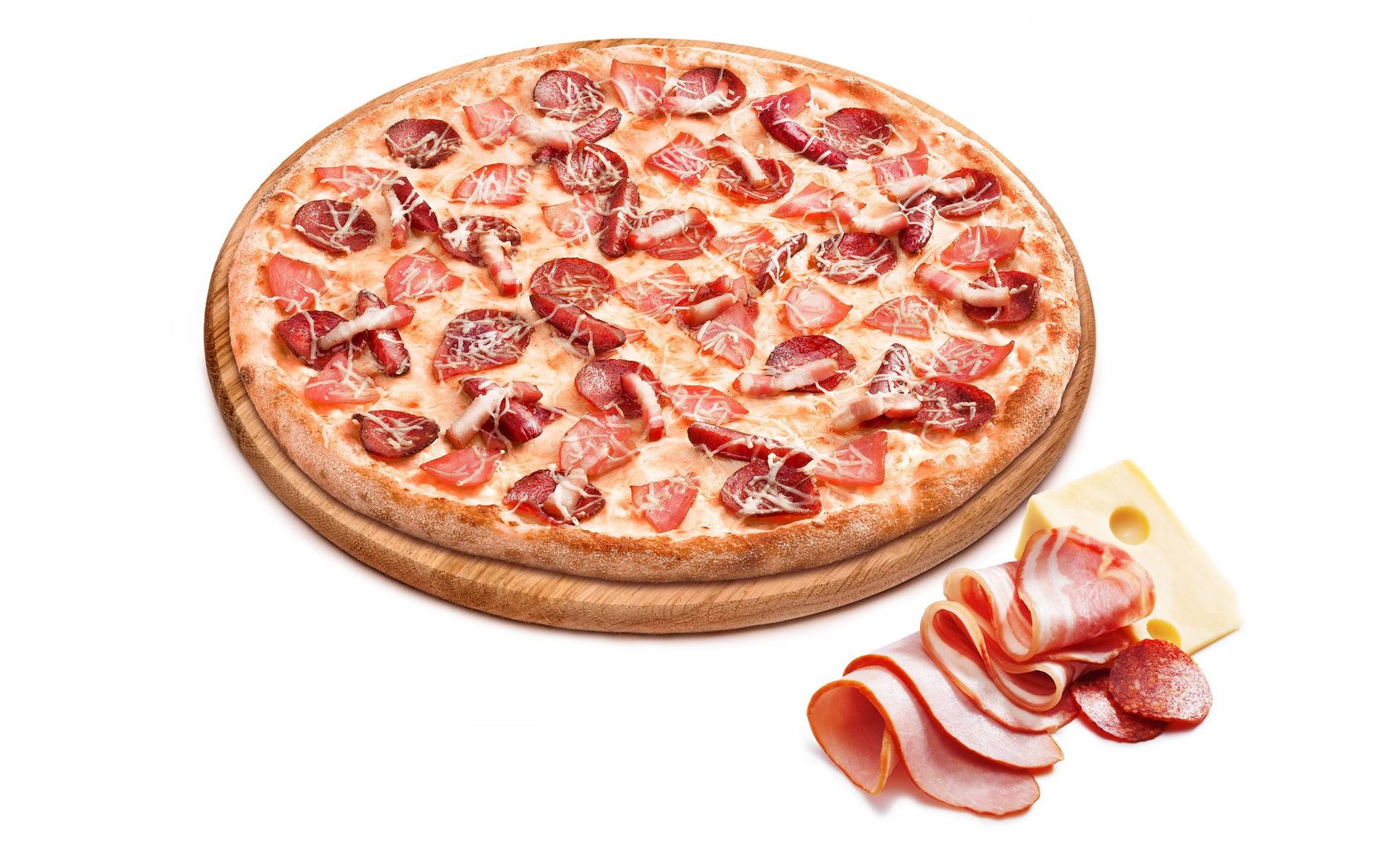 я хочу пиццу наполовину с беконом и сосисками и наполовину с пепперони и ветчиной фото 70