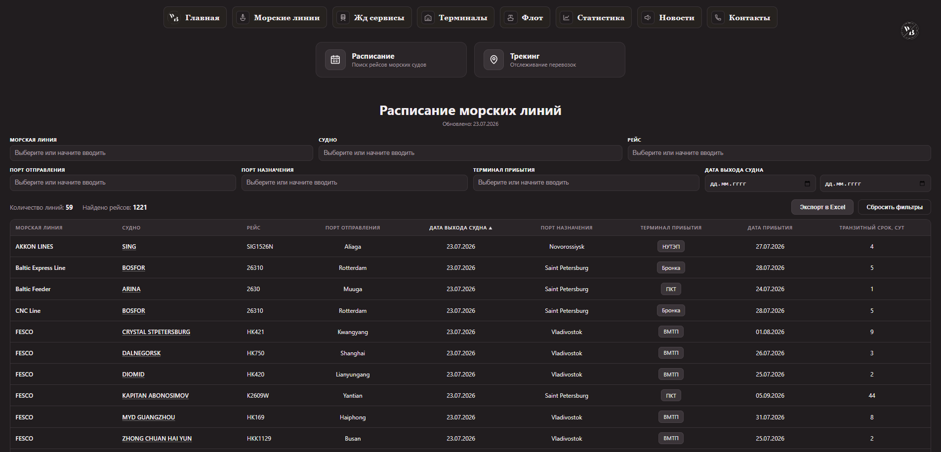 WAYBILL interface: Sailing Schedules