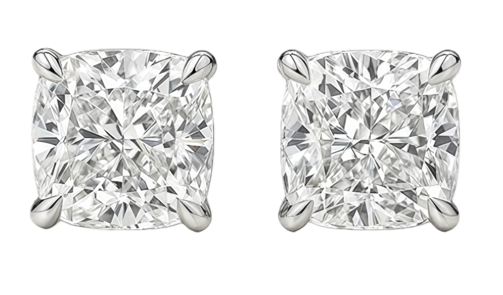 Пусеты кушоны с бесцветными бриллиантами