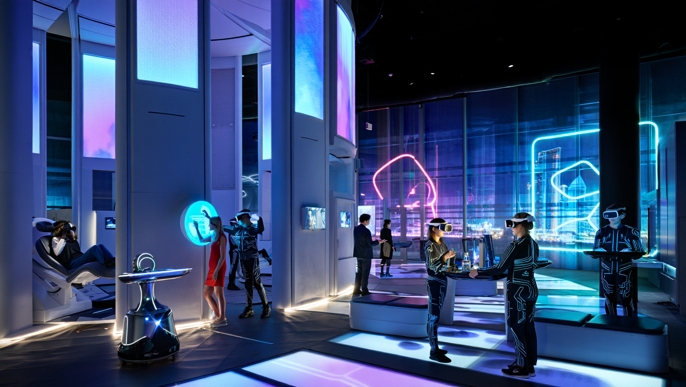 Современный VR-клуб в Москве 2025 года с новейшими технологиями виртуальной реальности и ИИ-интеграцией