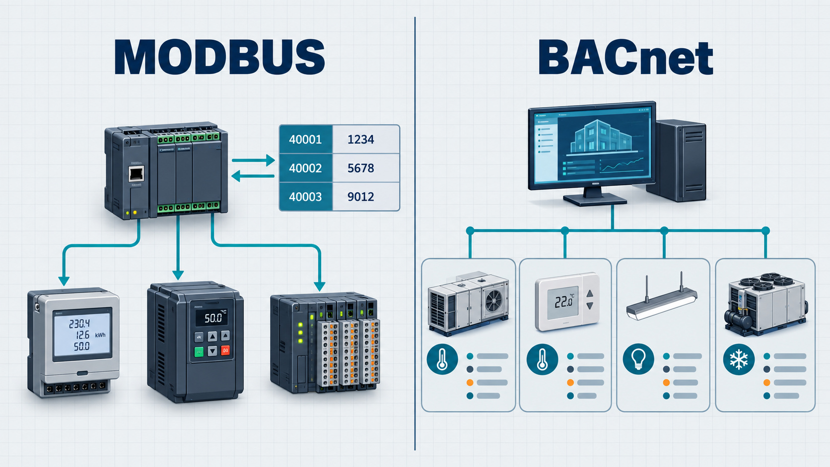 Сравнение модели регистров Modbus и объектной модели BACnet