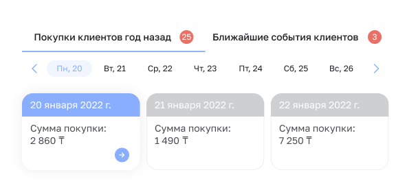 События и покупки клиента