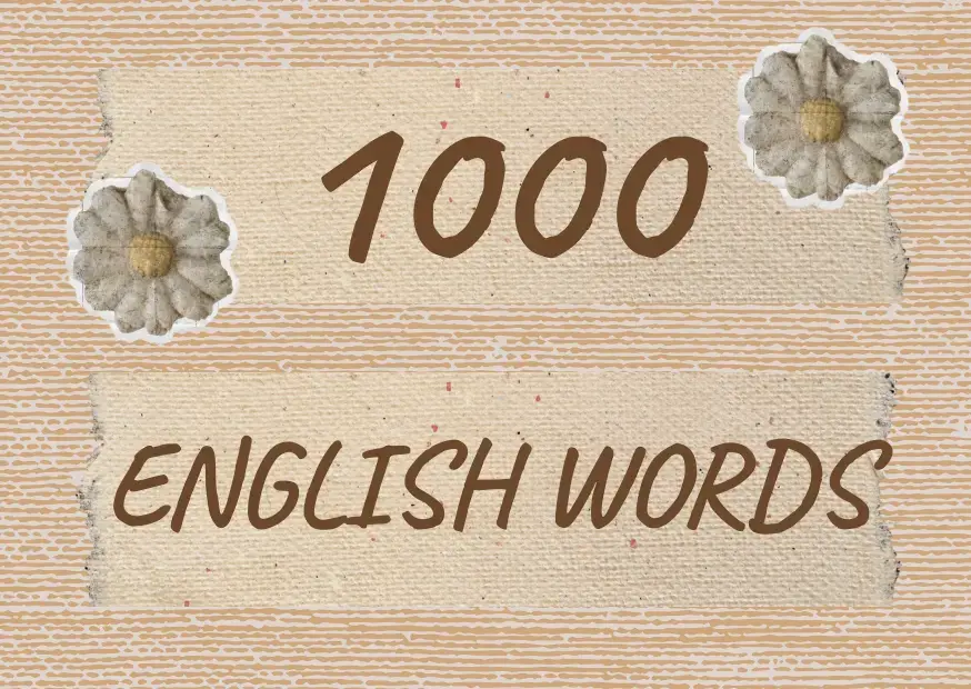Надпись 1000 English words на бежевом фоне с декоративными цветами