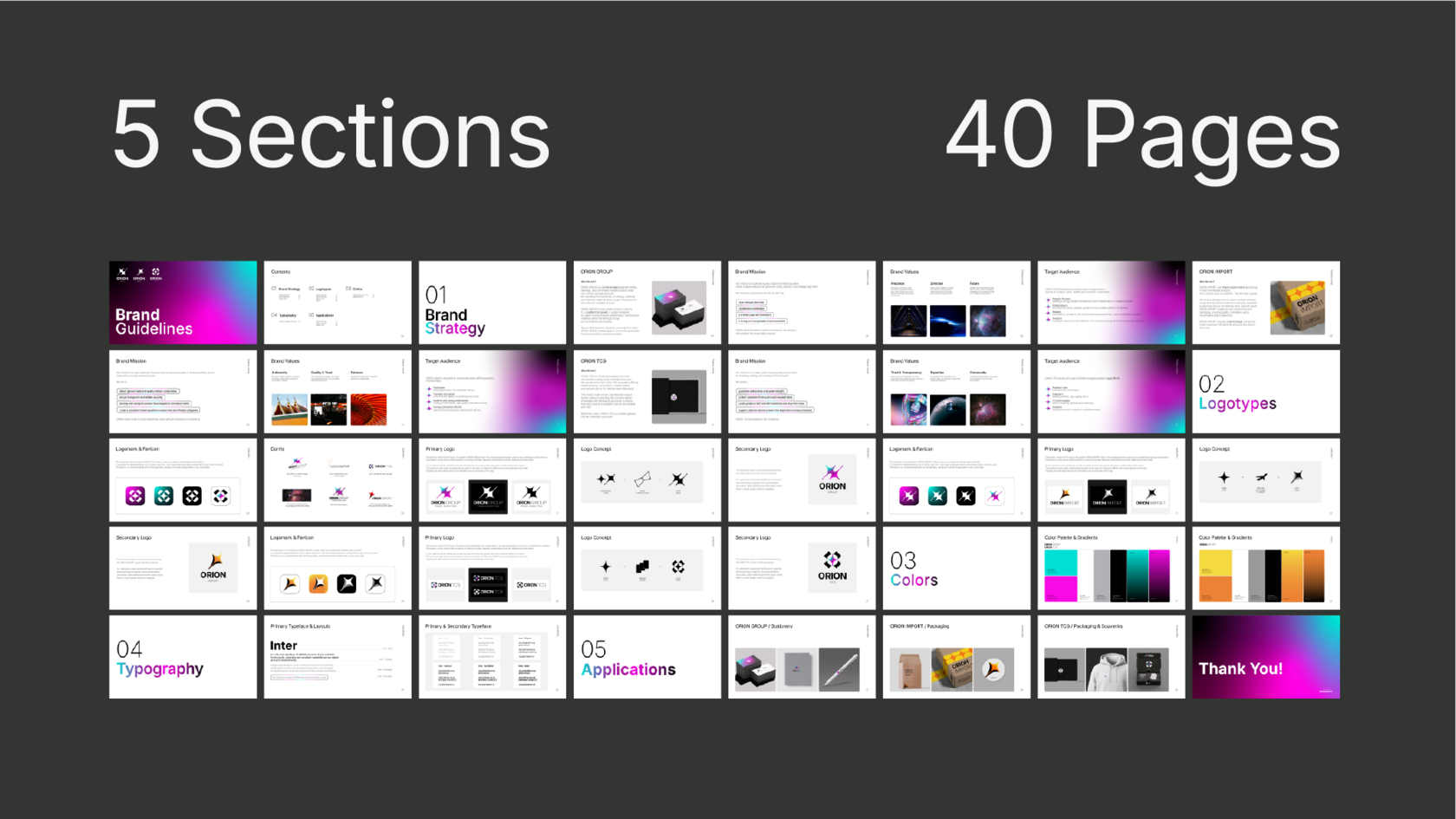 Brand guidelines presentation designed by Leragraphics, showcasing a structured visual identity system with logo usage, color palette, typography and brand strategy.