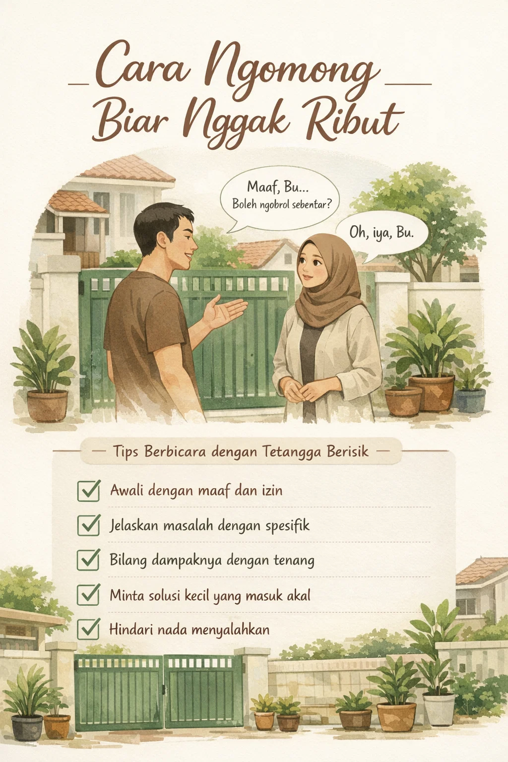 Infografik cara berbicara sopan dengan tetangga berisik tanpa memicu konflik