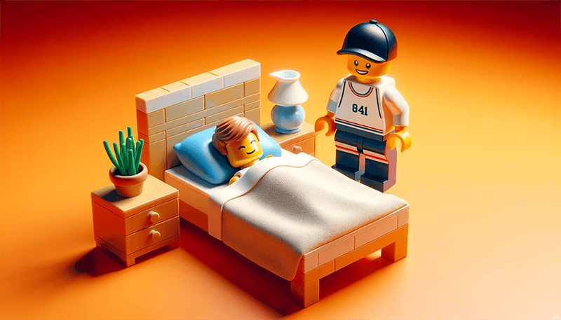 лего-человечек спит, второй его будит