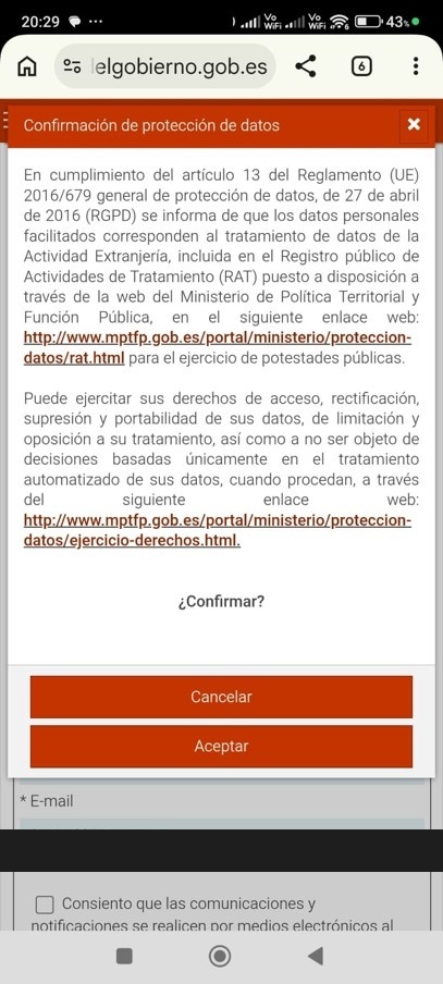 RGPD — consentimiento de tratamiento de datos