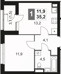 1-комн — 35,2 м²