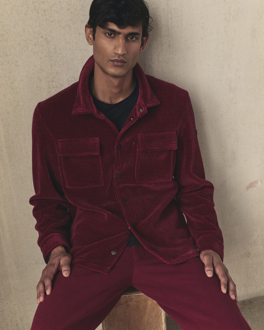 SH ZERO Autumn-Winter 2026-27: burgundy corduroy suit