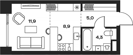 Студия 30,1 м²