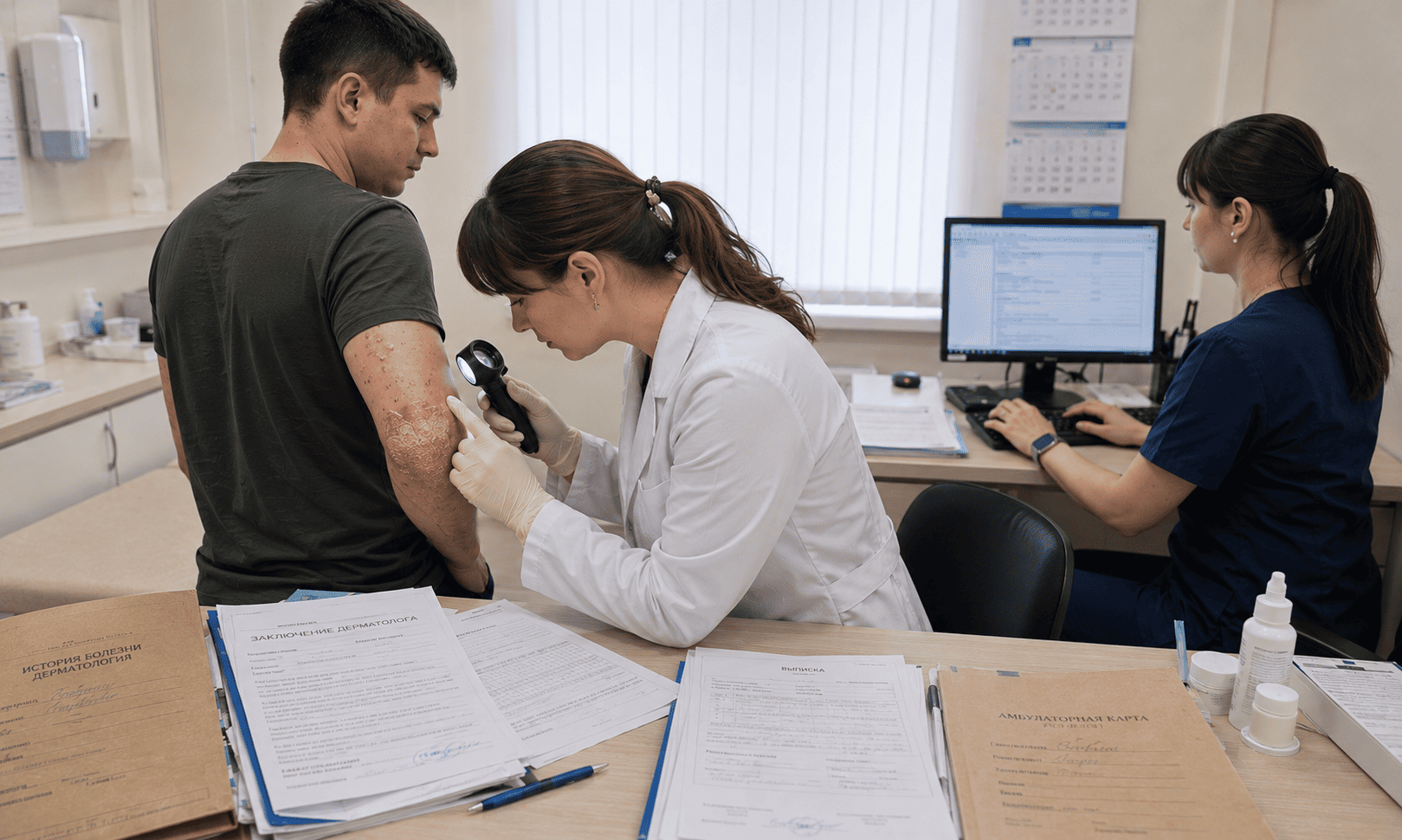Схема оценки площади поражения кожи в процентах, выделены особые зоны кисти и стопы