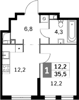 1-комн 35,5 м²