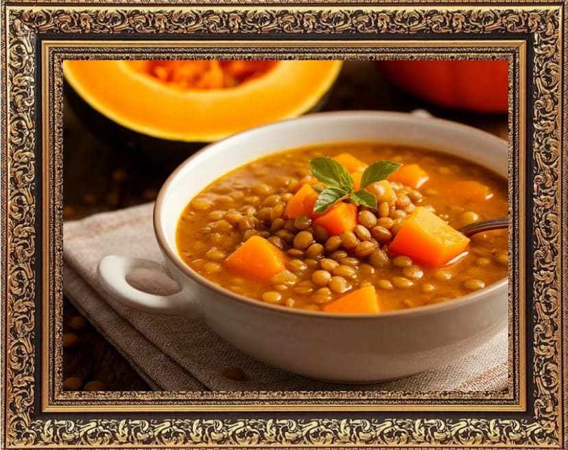 Овощной суп с чечевицей и тыквой