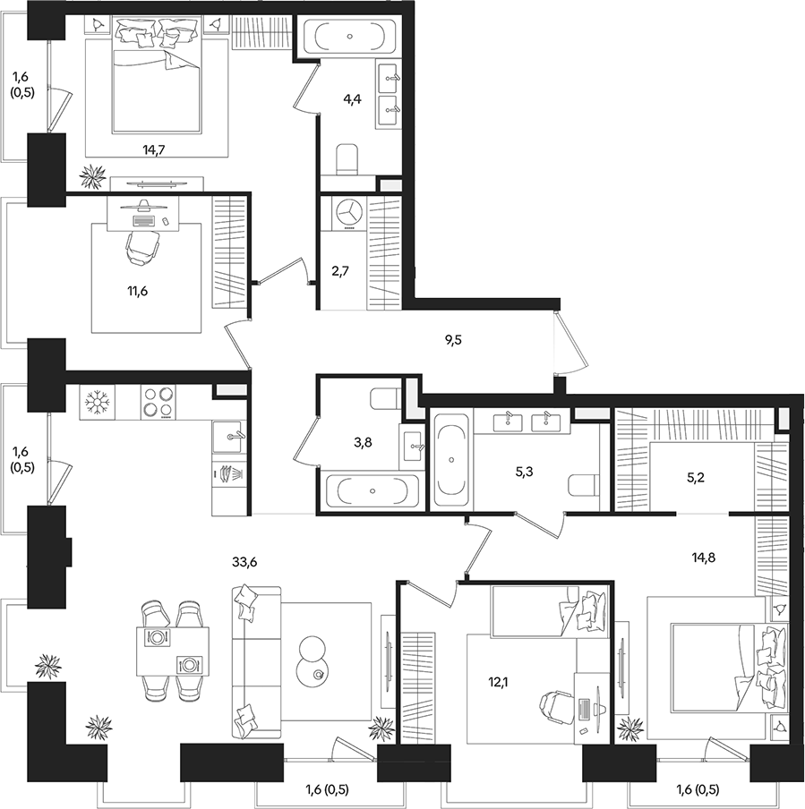 5‑комн квартира ~118 м²