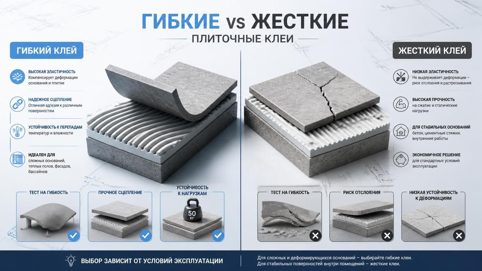 Сравнение классов плиточного клея C1, C2, S1 и S2 по стандарту EN 12004
