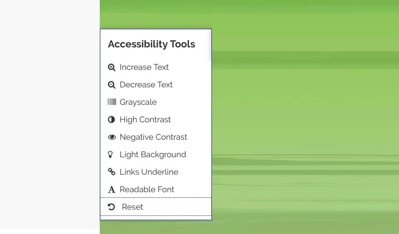 Пример инструментов для пользователей с особыми потребностями в плагине One Click Accessibility