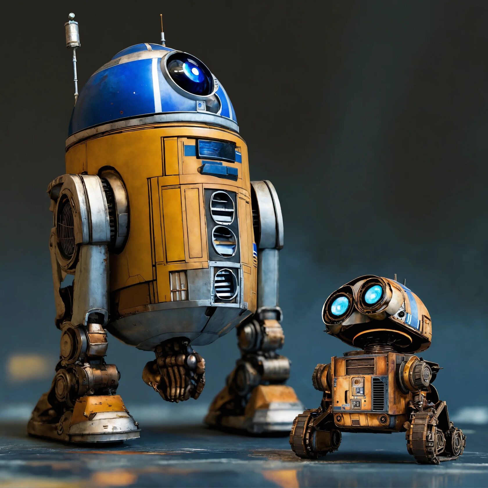 Два смешных робота типа R2D2 и Wall-e