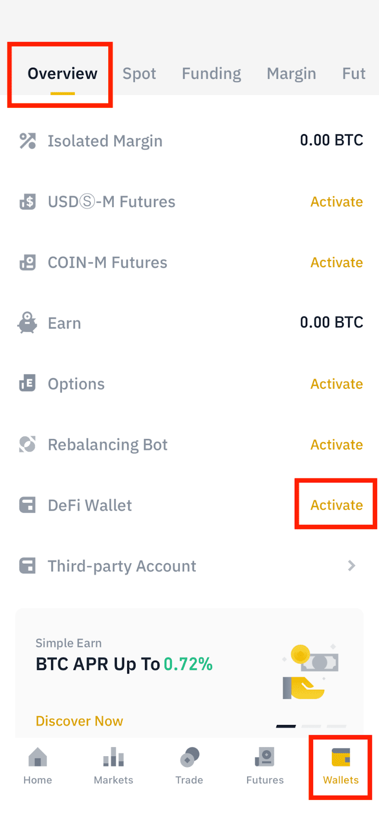 интерфейс мобильного приложения биржи Binance