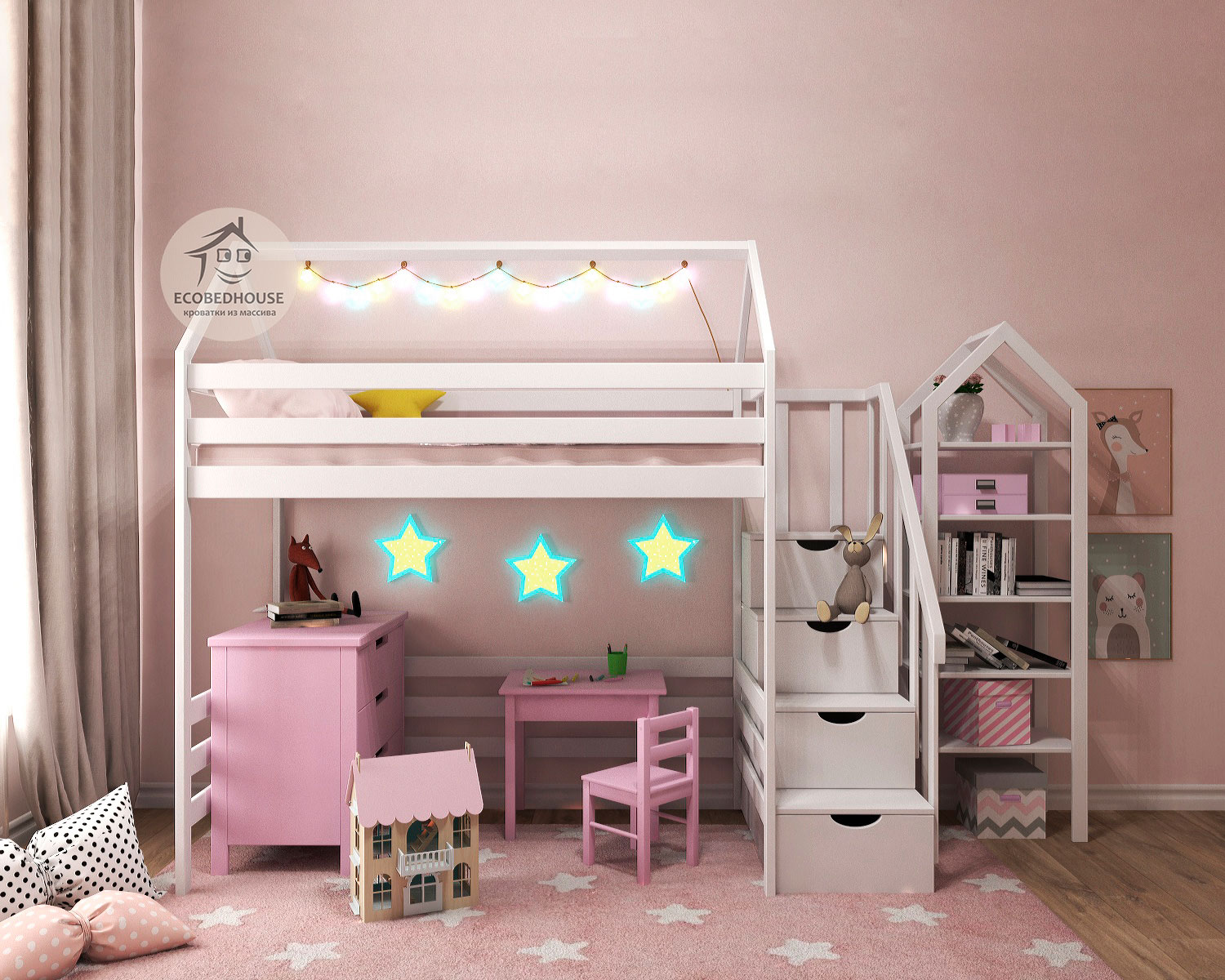 Кровать детская со шкафом и лестницей