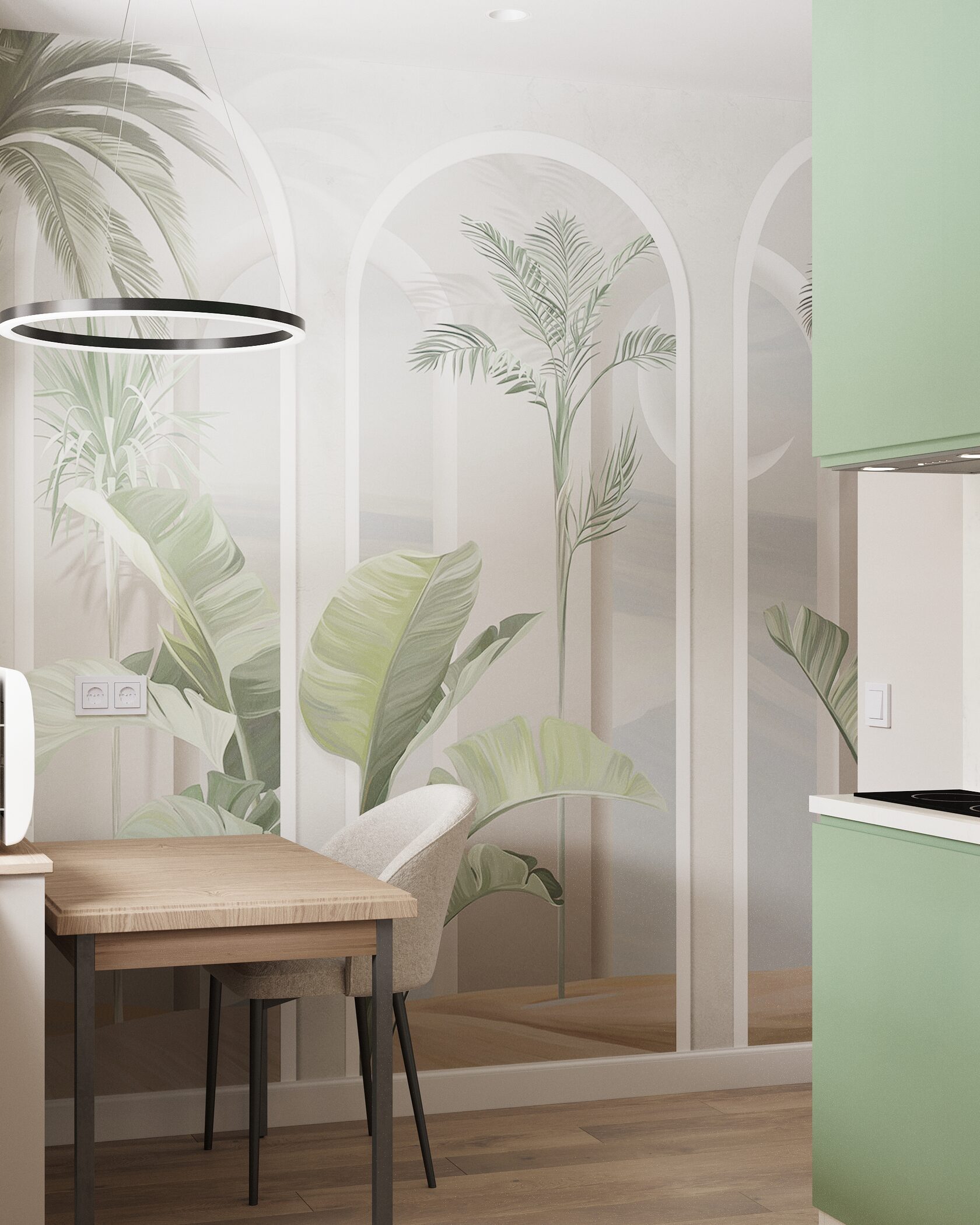 фотообои дизайн в интерьере кухни 