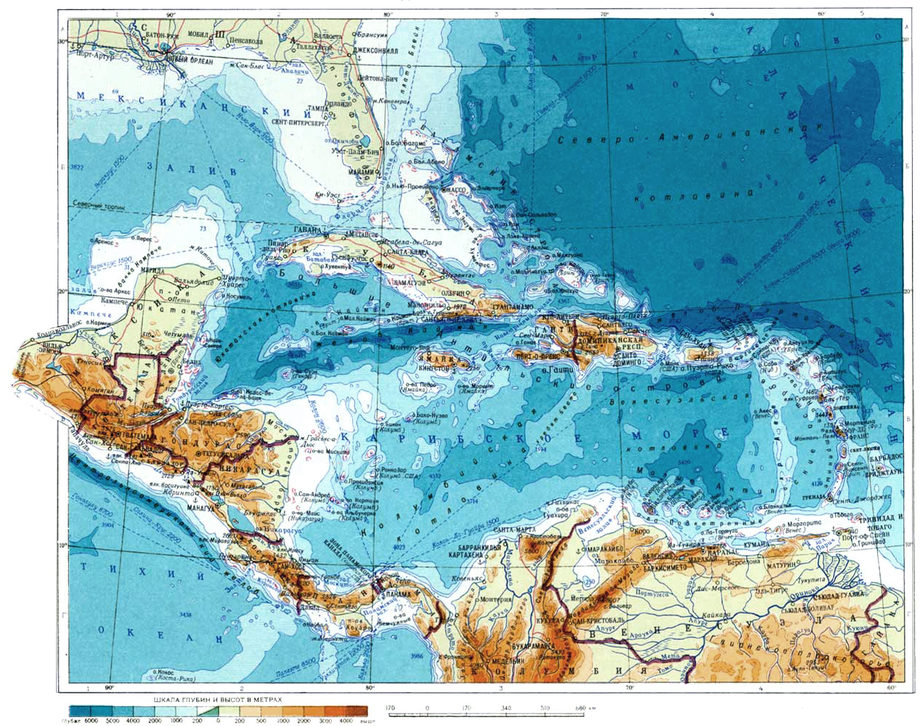 Карибское море контурная карта