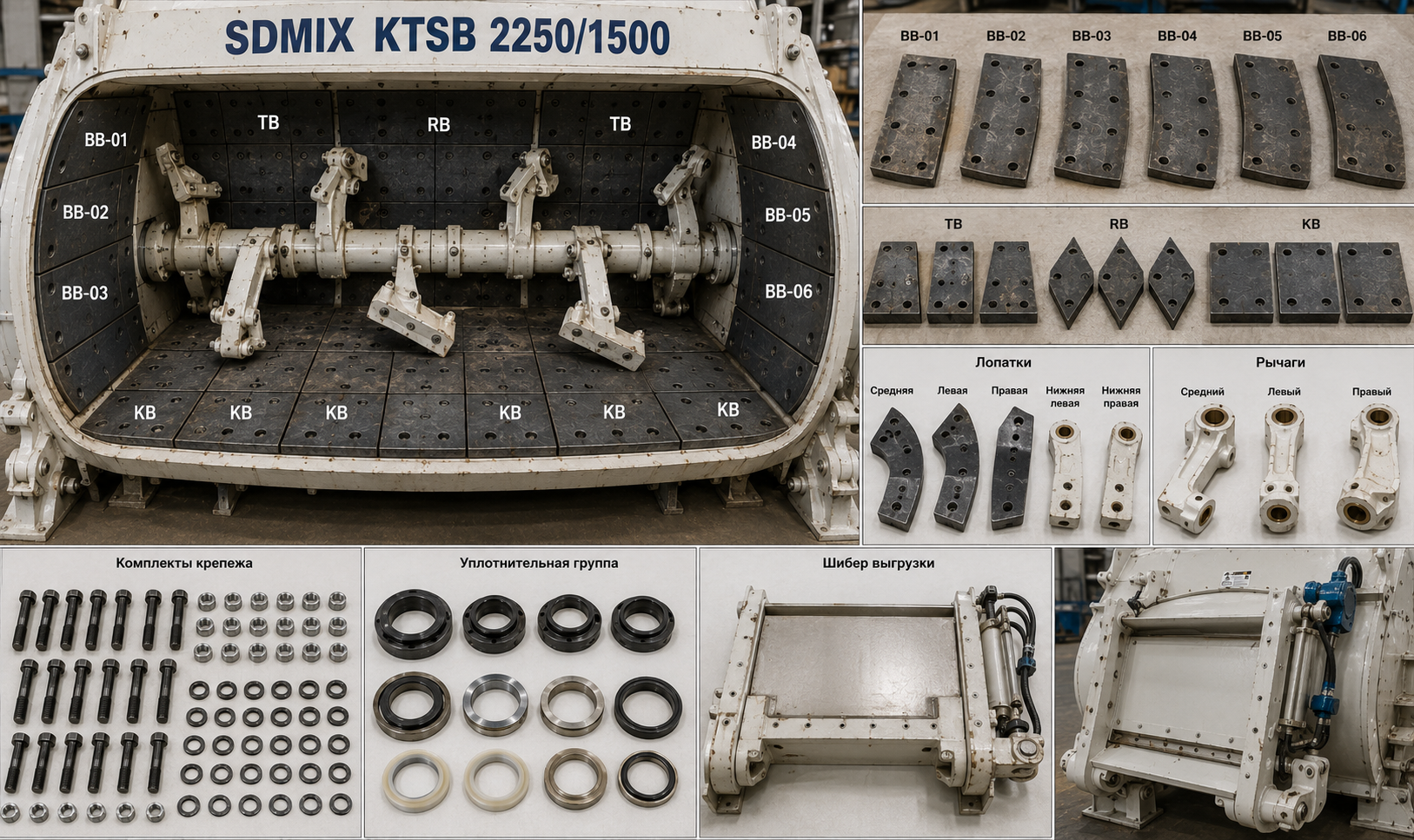 Двухвальная смесительная группа SDMIX KTSB 2250/1500 с бронёй, рычагами и лопатками