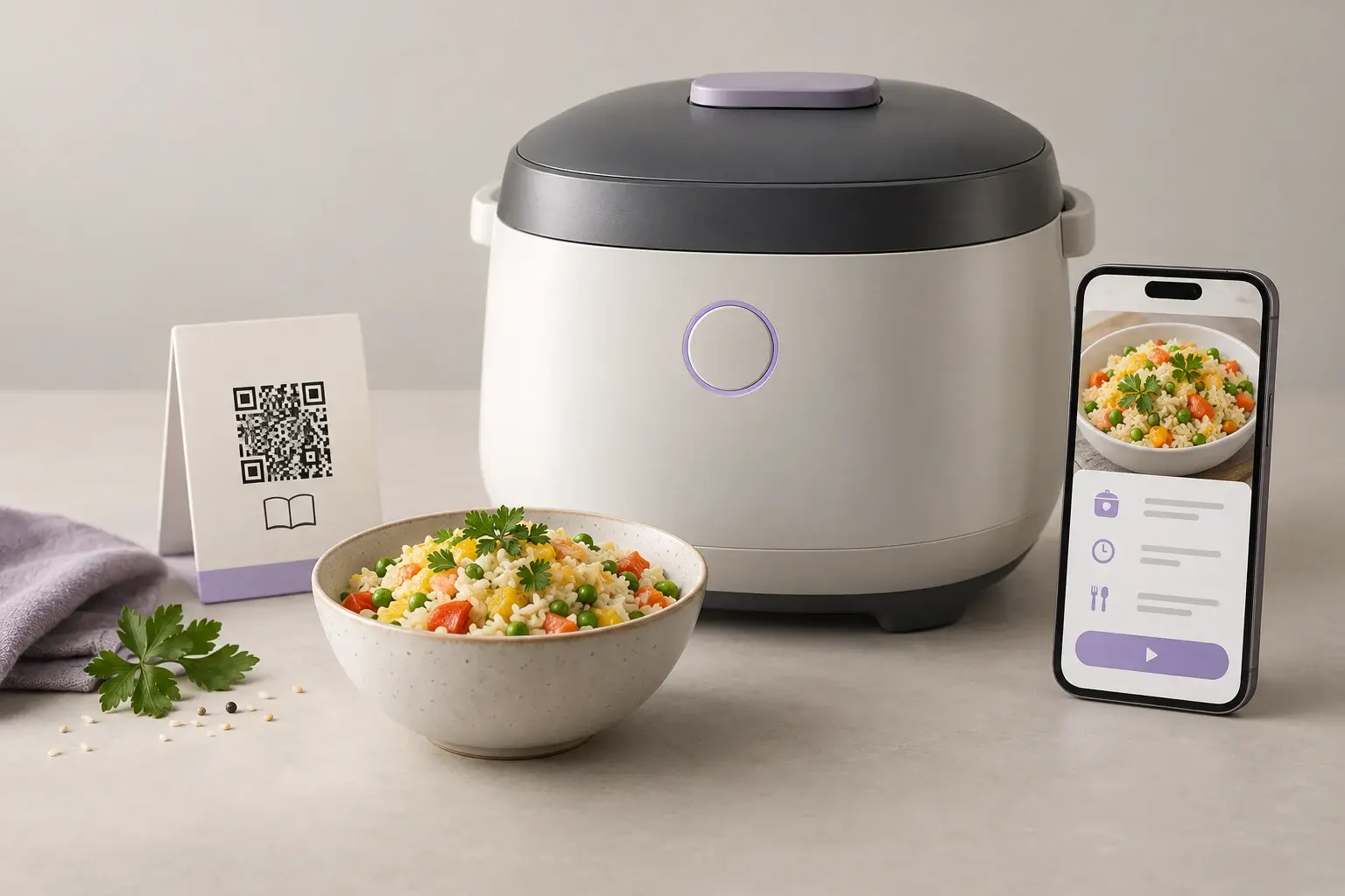 Мультиварка с QR-кодом и цифровой книгой рецептов на телефоне
