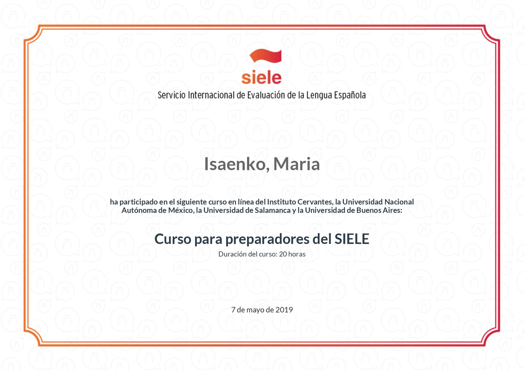 Курс для преподавателей, готовящих к экзамену SIELE, 2019