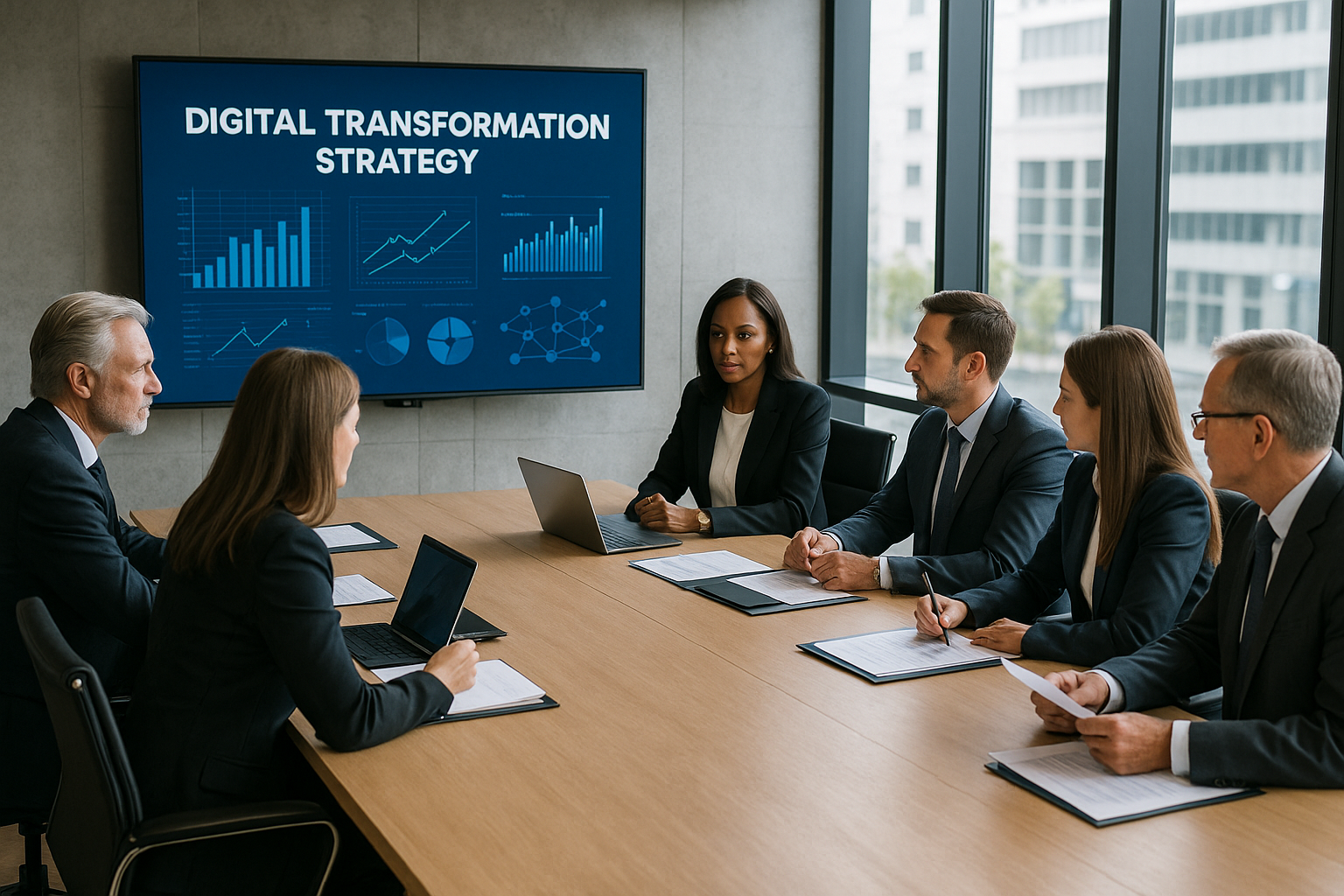 Board of directors discussing digital governance and transformation
