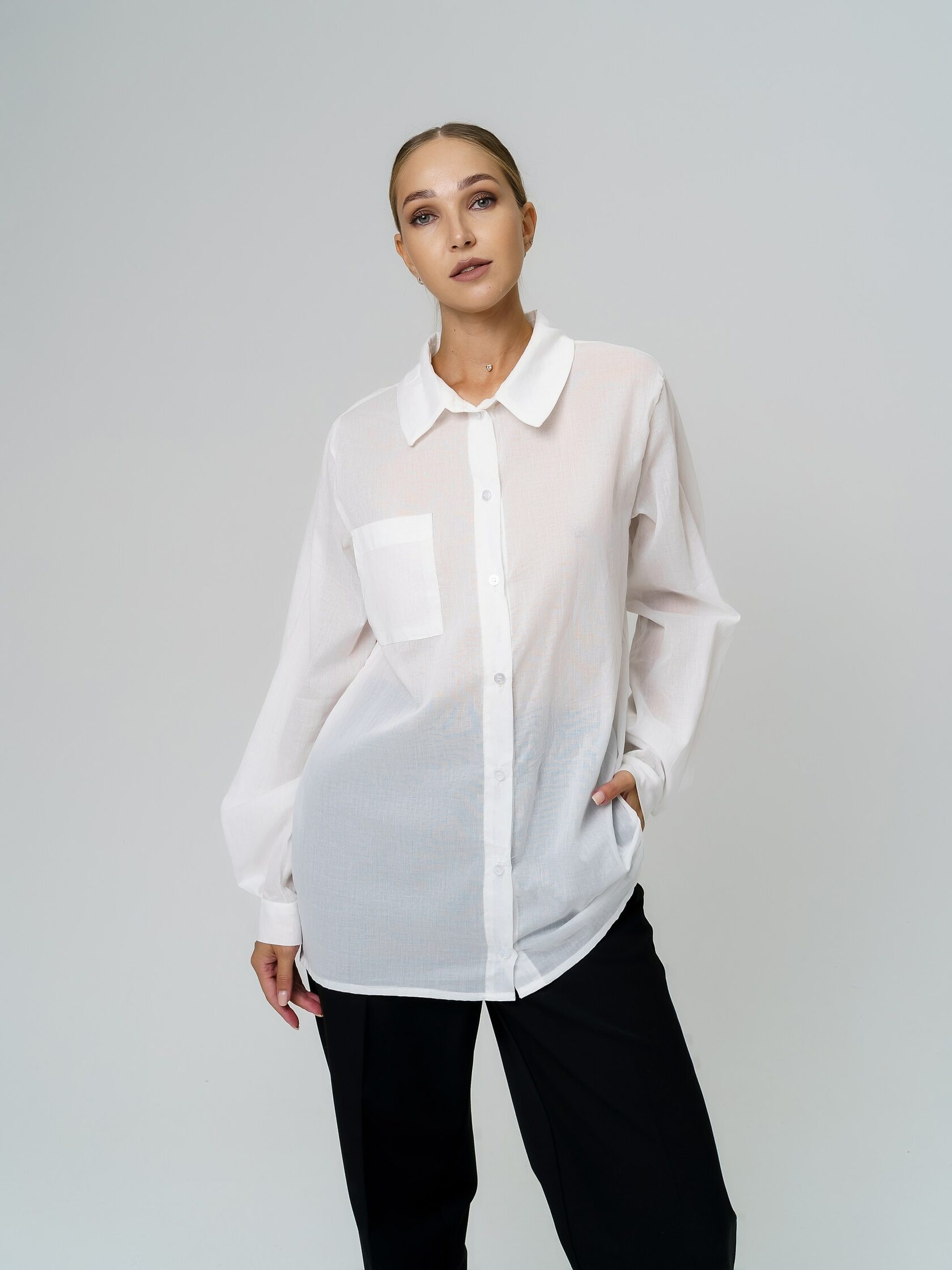 дизайнерская рубашка из полупрозрачного белого хлопка Длинные рукава