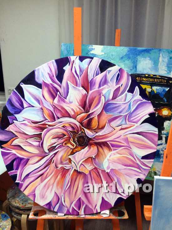 картина маслом круглая георгин