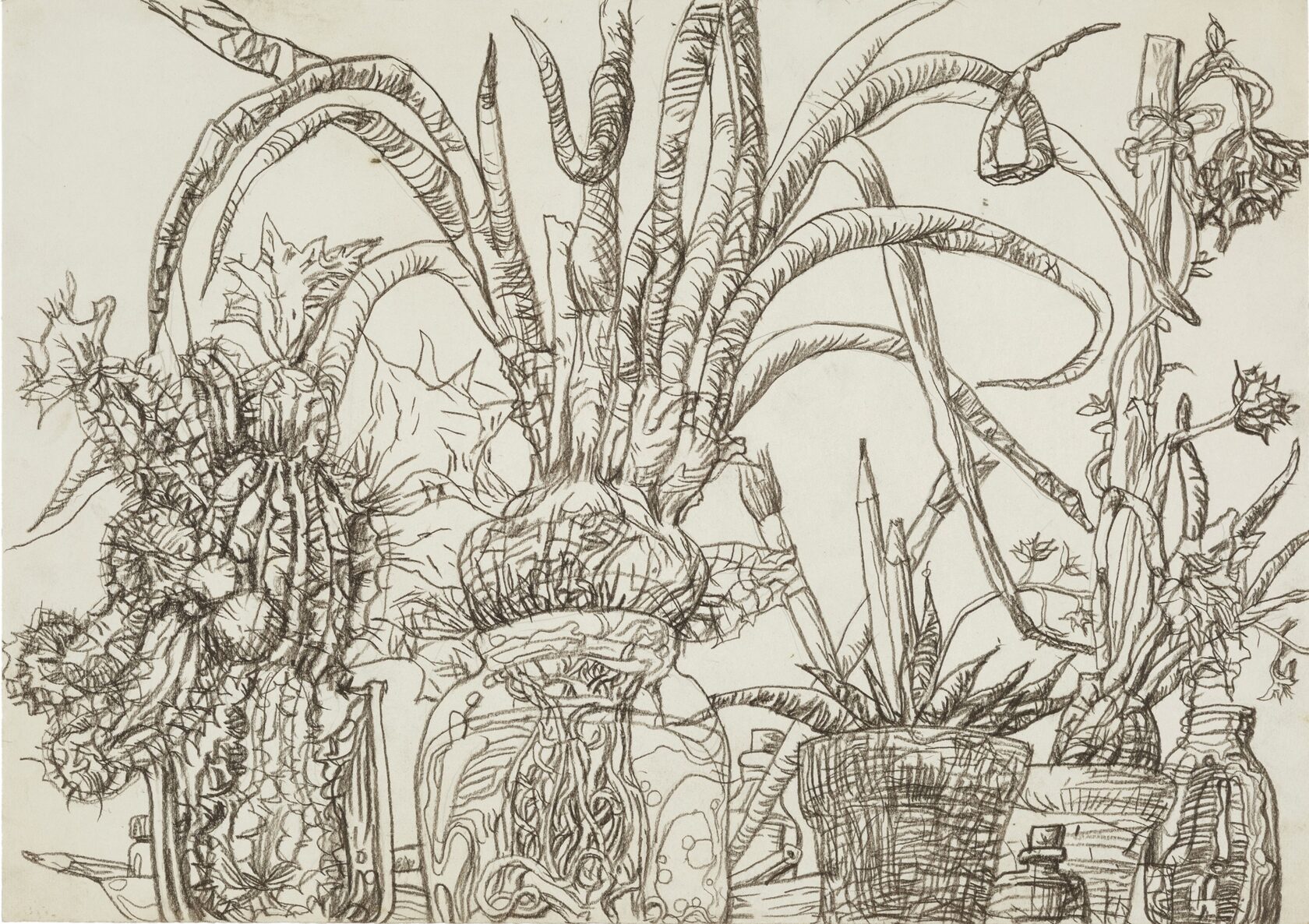 Натюрморт с растениями и художественными принадлежностями. 1980-е