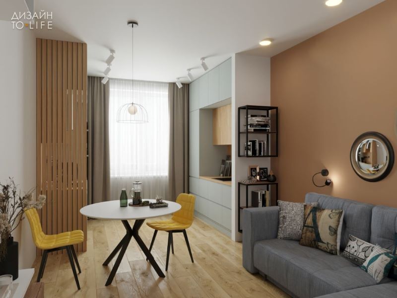 Дизайн квартиры 49 м² с зонированием кухни-гостиной | Фото и варианты