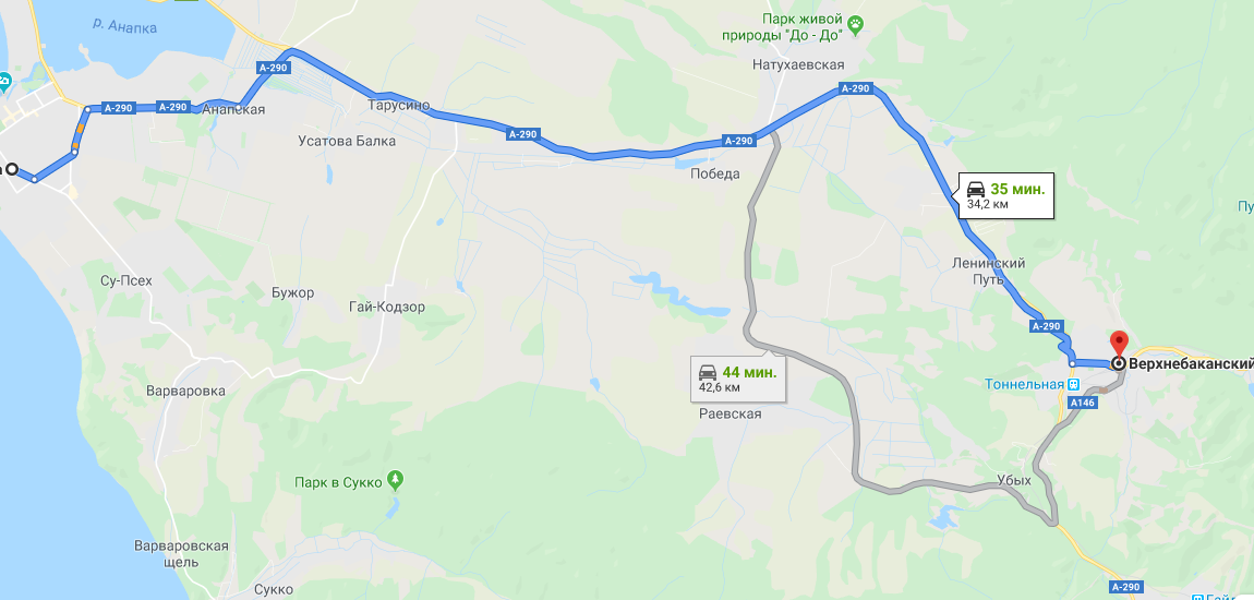 Маршрут Анапа Верхнебаканский