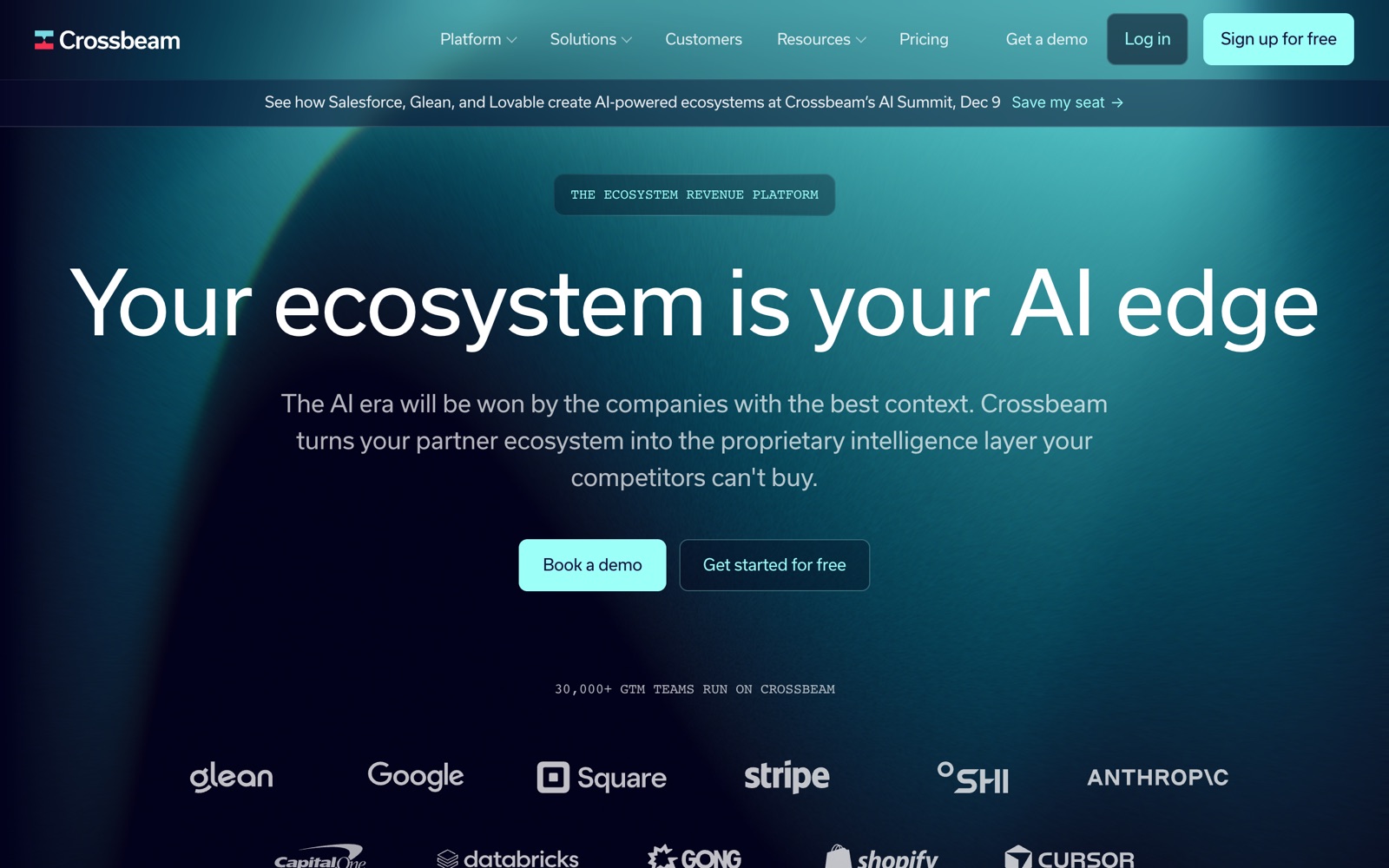 Crossbeam homepage screenshot: partner ecosystem and account mapping platform