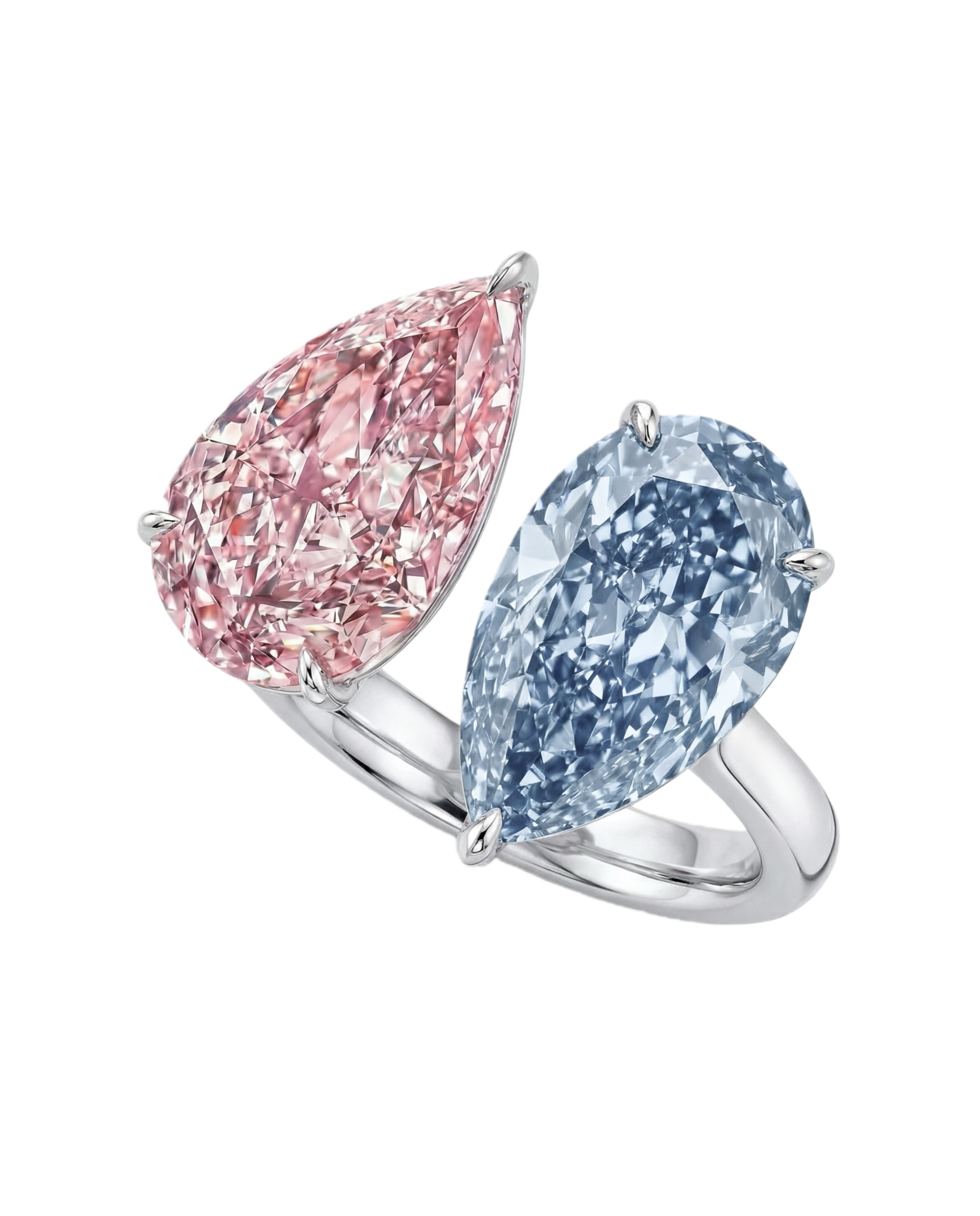 Кольцо с розовым и голубым выращенным бриллиантом