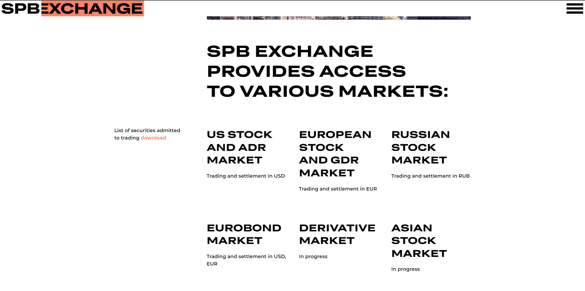 Официальный сайт Санкт-Петербургской биржи, рынки Санкт-Петербургской биржи
