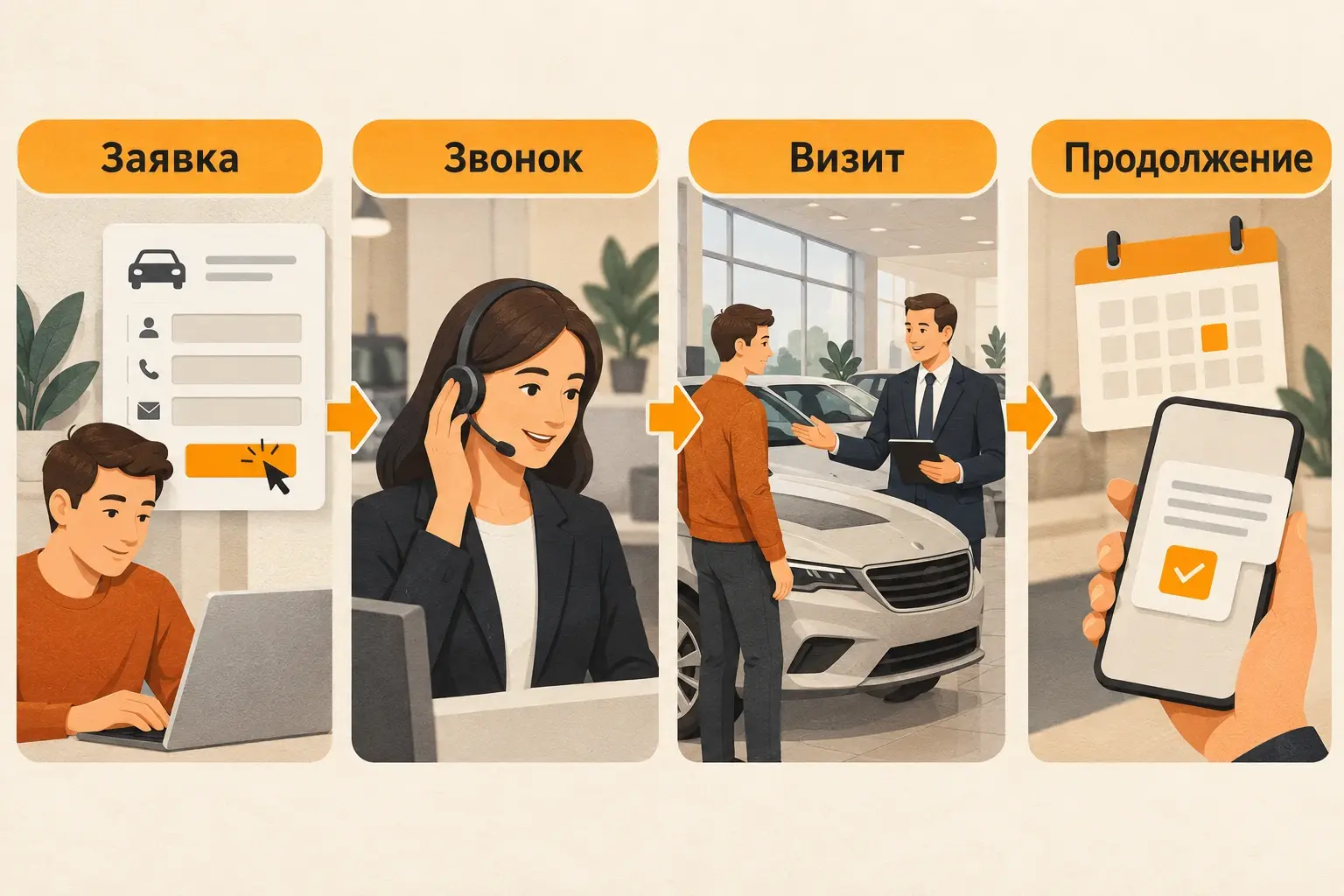 Путь клиента автосалона: заявка, звонок, визит и продолжение