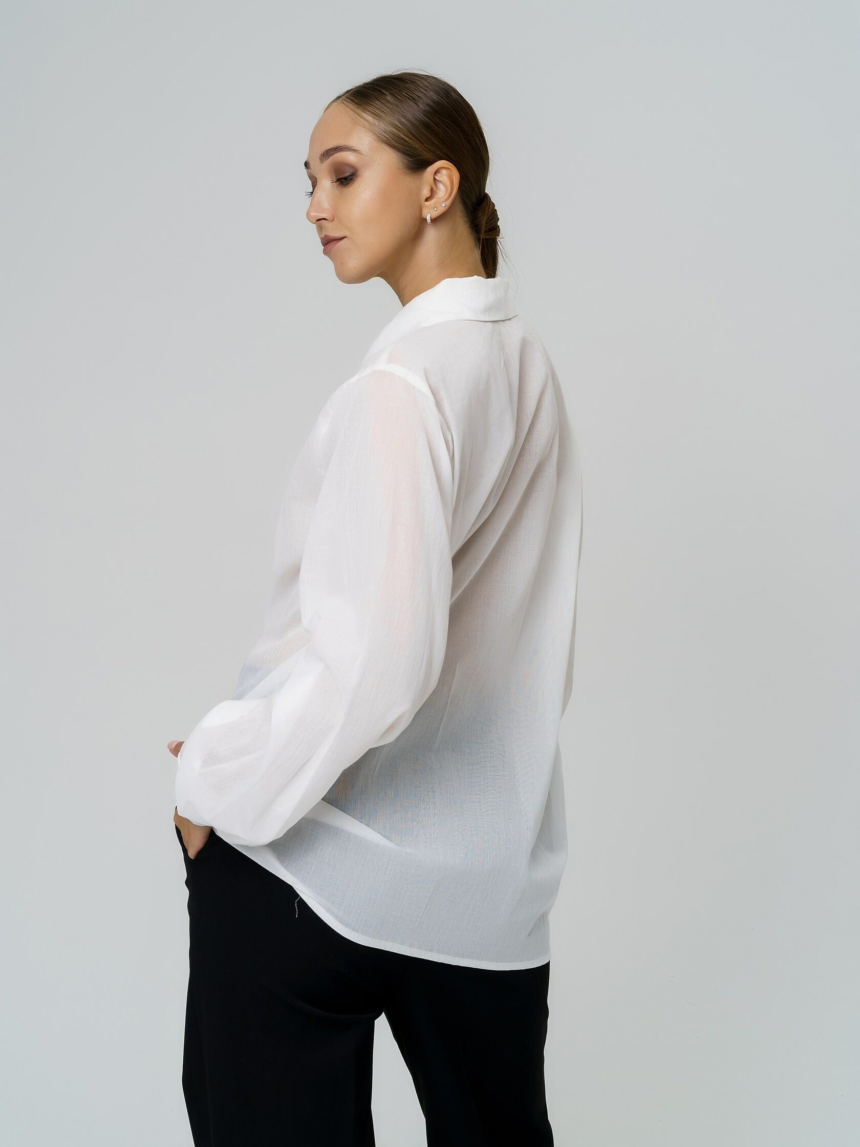 дизайнерская рубашка из полупрозрачного белого хлопка Длинные рукава