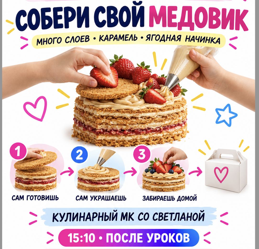 Кулинарный мастер-класс со Светланой в РайСкай — дети собирают медовик