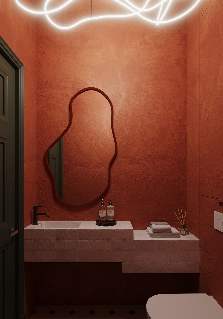 Ванная комната в этническом стиле. Терракотовый цвет
