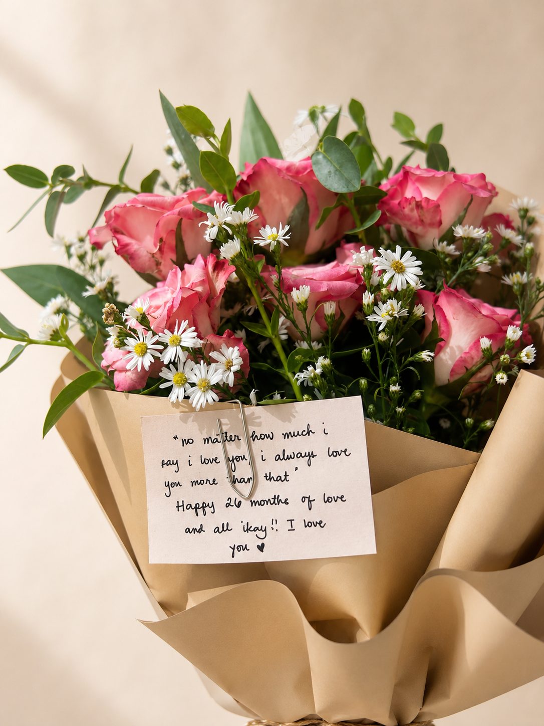 Luxury bouquet with note card for international flower delivery to Morocco