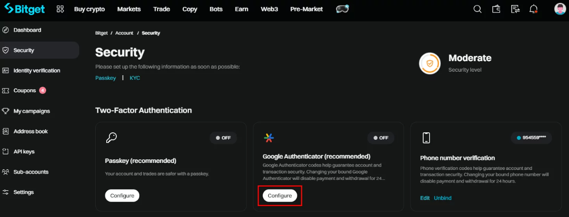 How to trade on Bitget: Bitget Google Authenticator