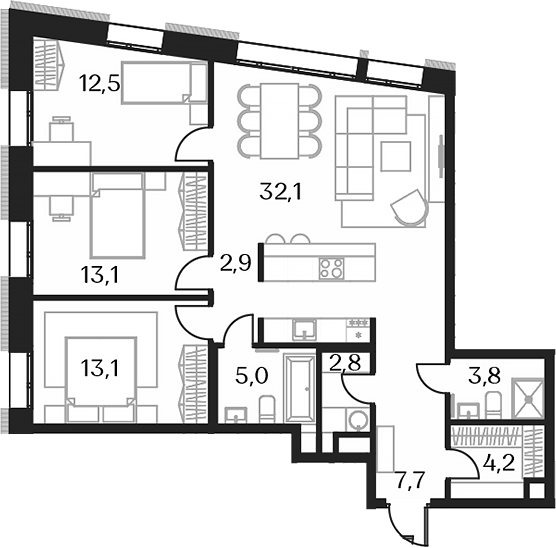 4-комн. — 97 м²