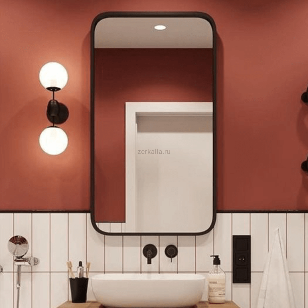 Зеркало со скруглёнными углами в чёрной раме МДФ Слим мягкий квадрат ...